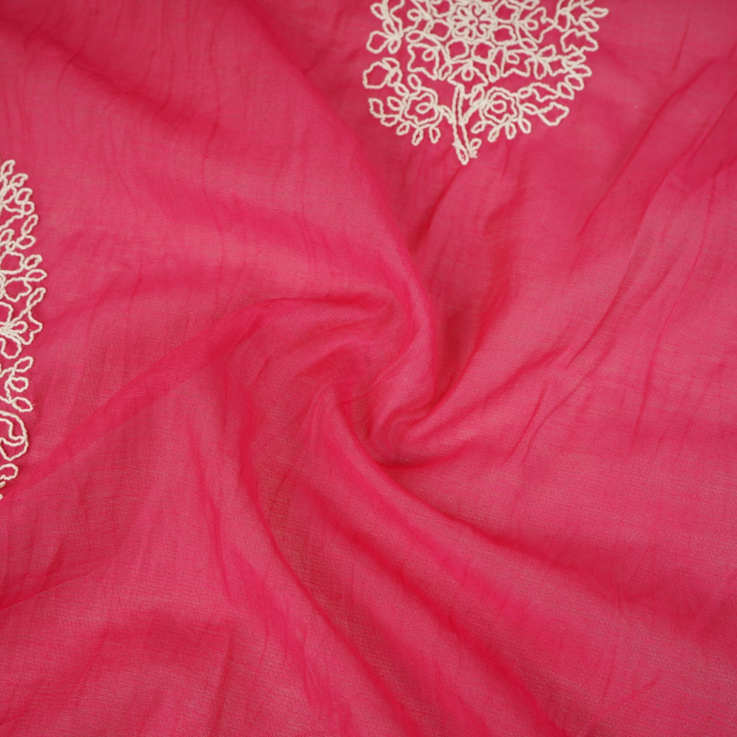 Magenta Pink Paisley Embroidery Mul Chanderi Fabric DC-29909