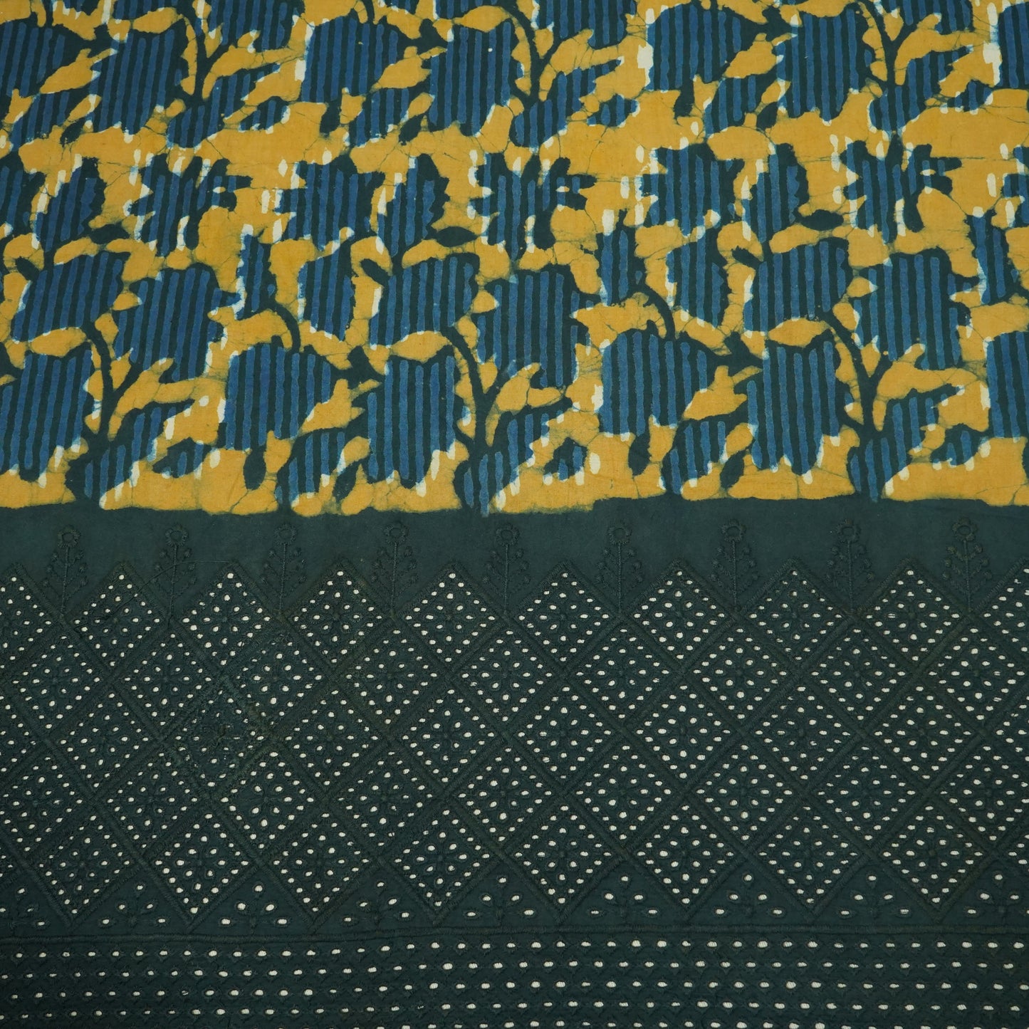 Yellow Schiffli Embroidery on Border Cotton Fabric 23593