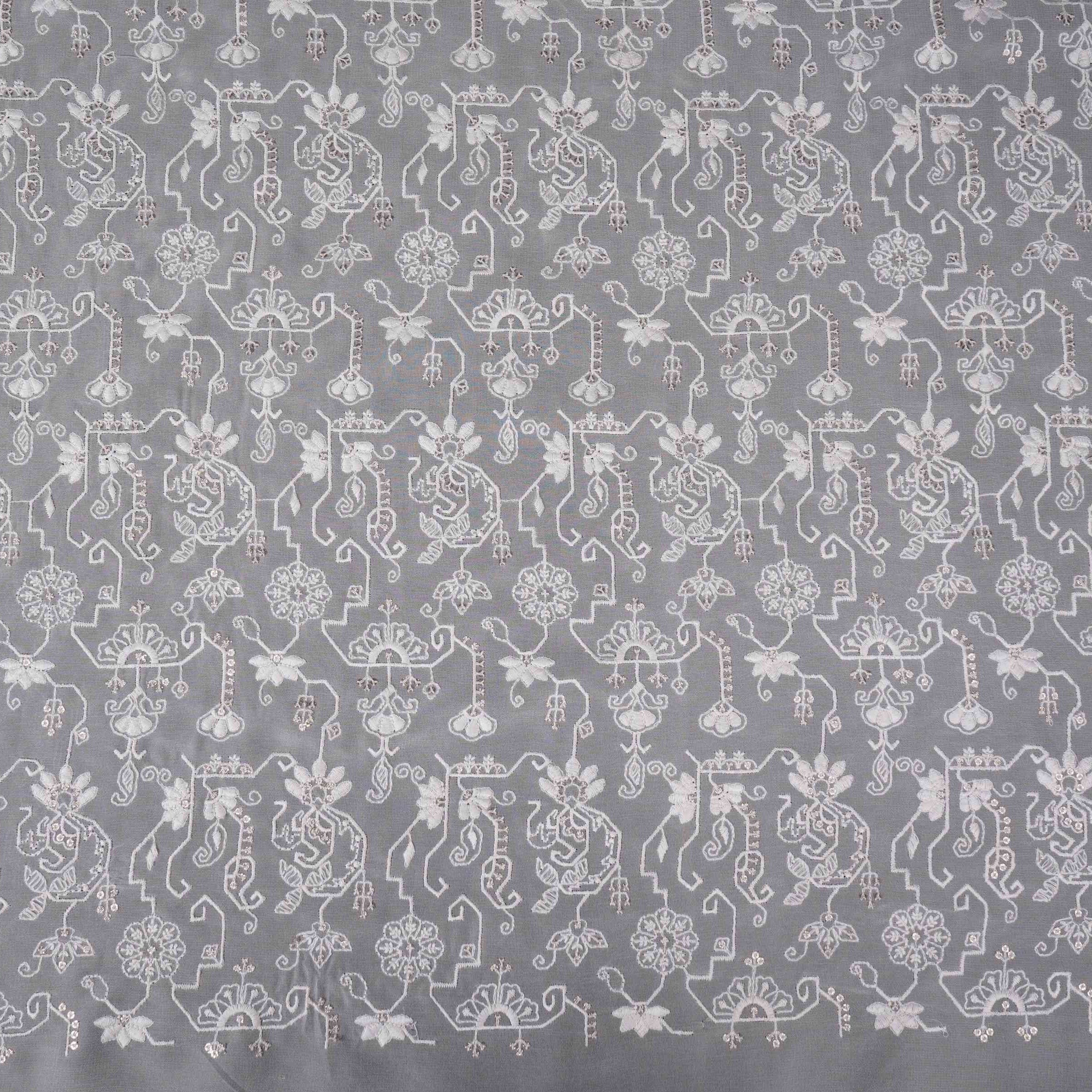 White Dyeable Chikankari Georgette Fabric VFS-31698 - TradeUNO
