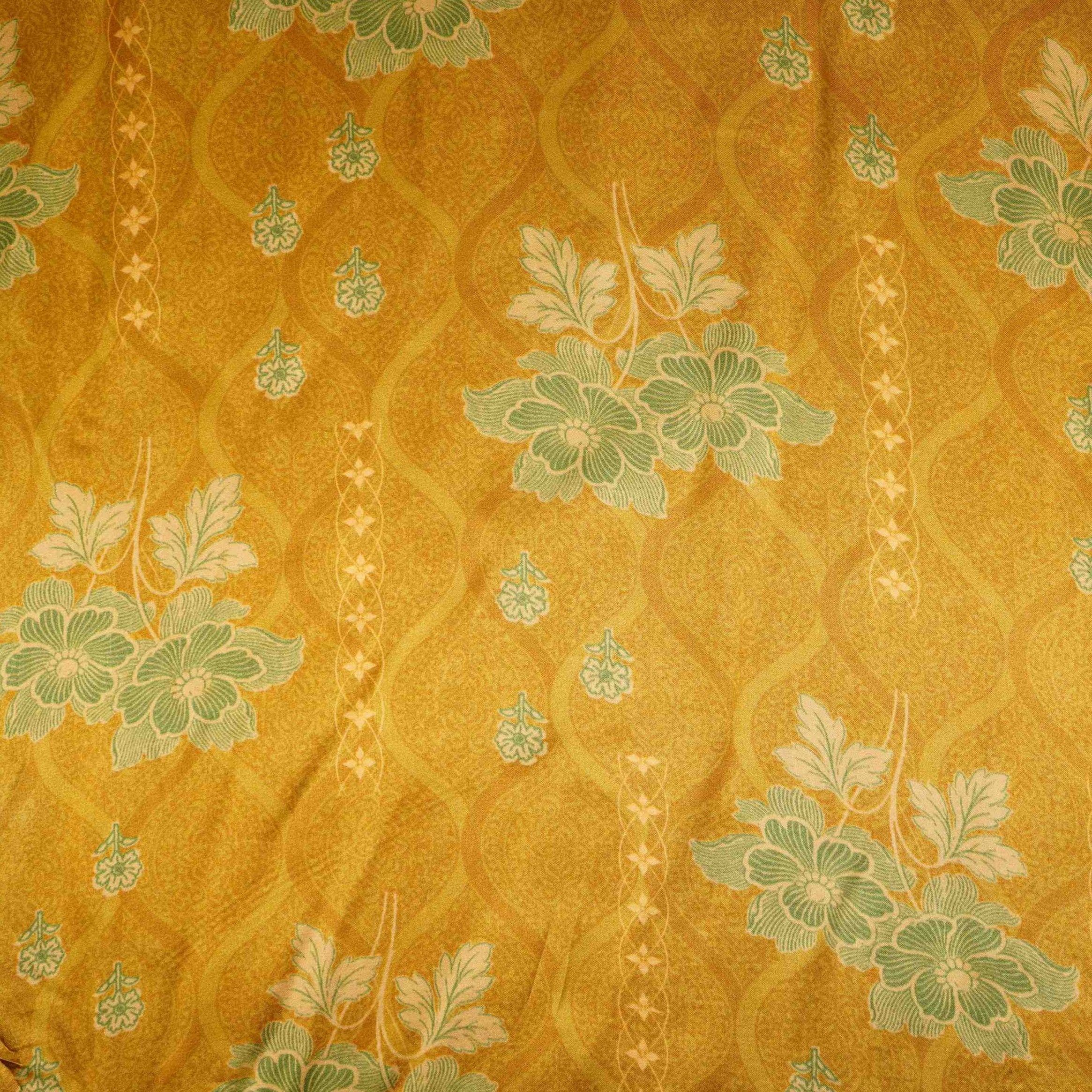 Mustard floral print Bemberg Modal Silk Fabric KTP-31436 - TradeUNO