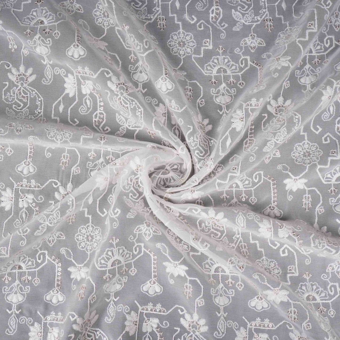 White Dyeable Chikankari Georgette Fabric VFS-31698