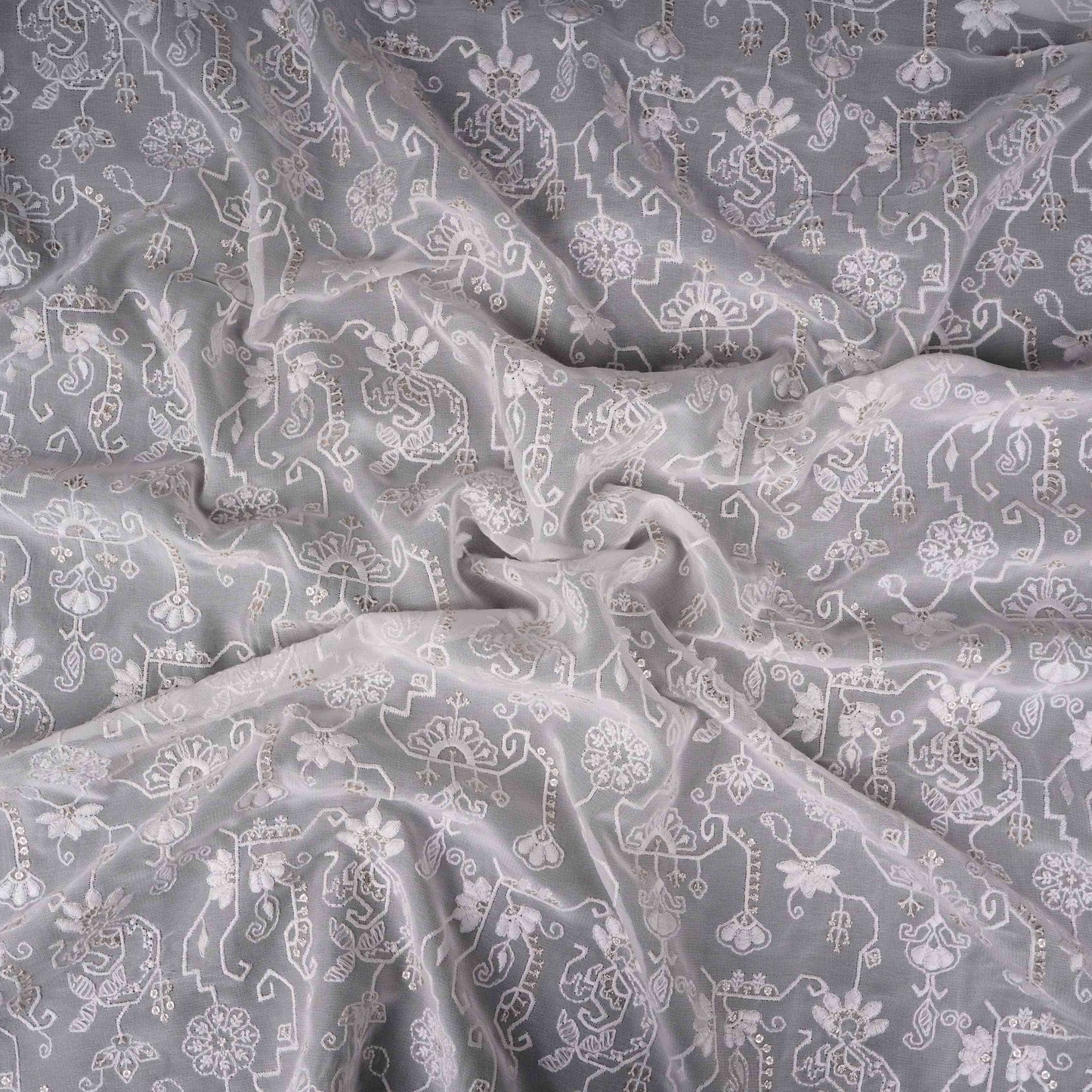 White Dyeable Chikankari Georgette Fabric VFS-31698