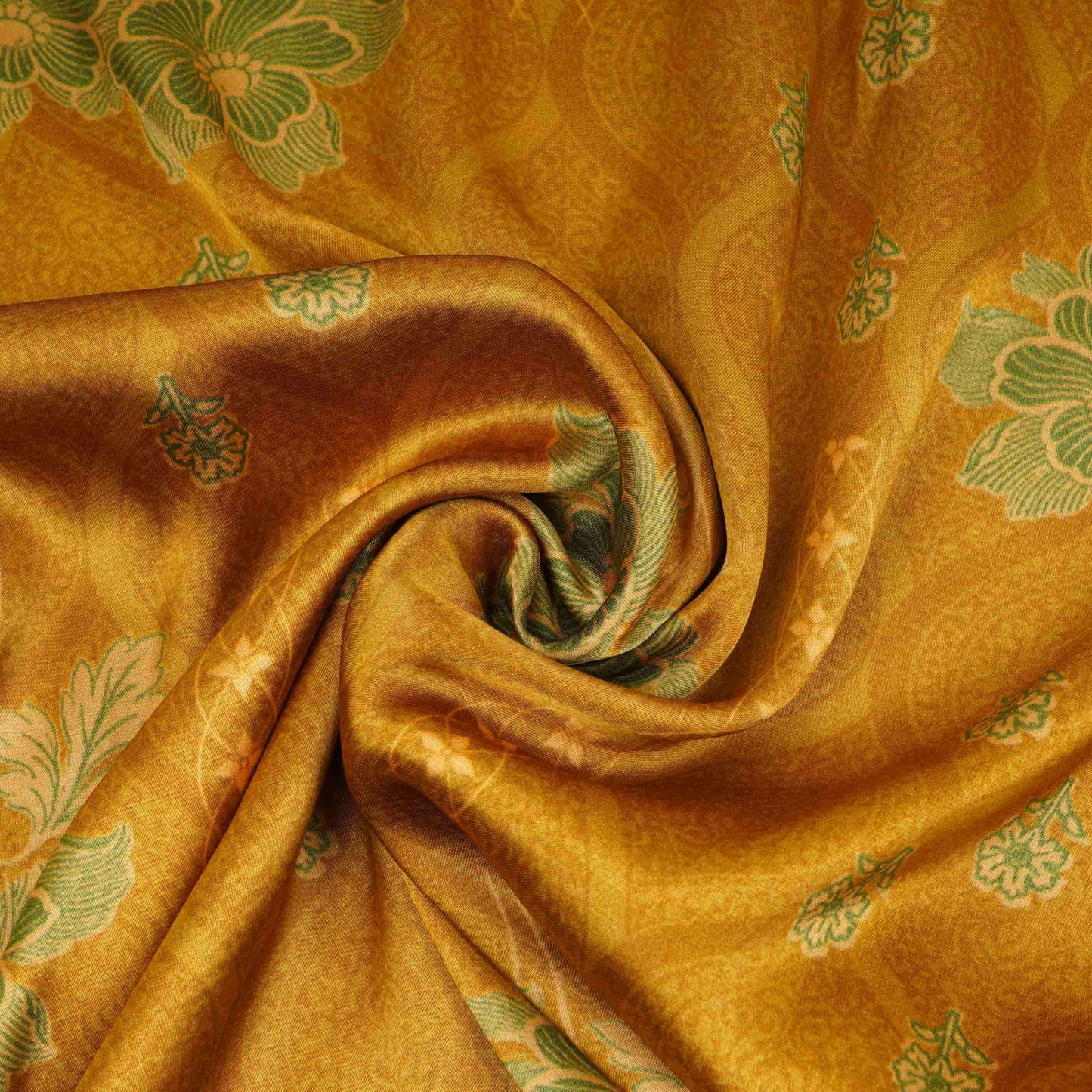 Mustard floral print Bemberg Modal Silk Fabric KTP-31436
