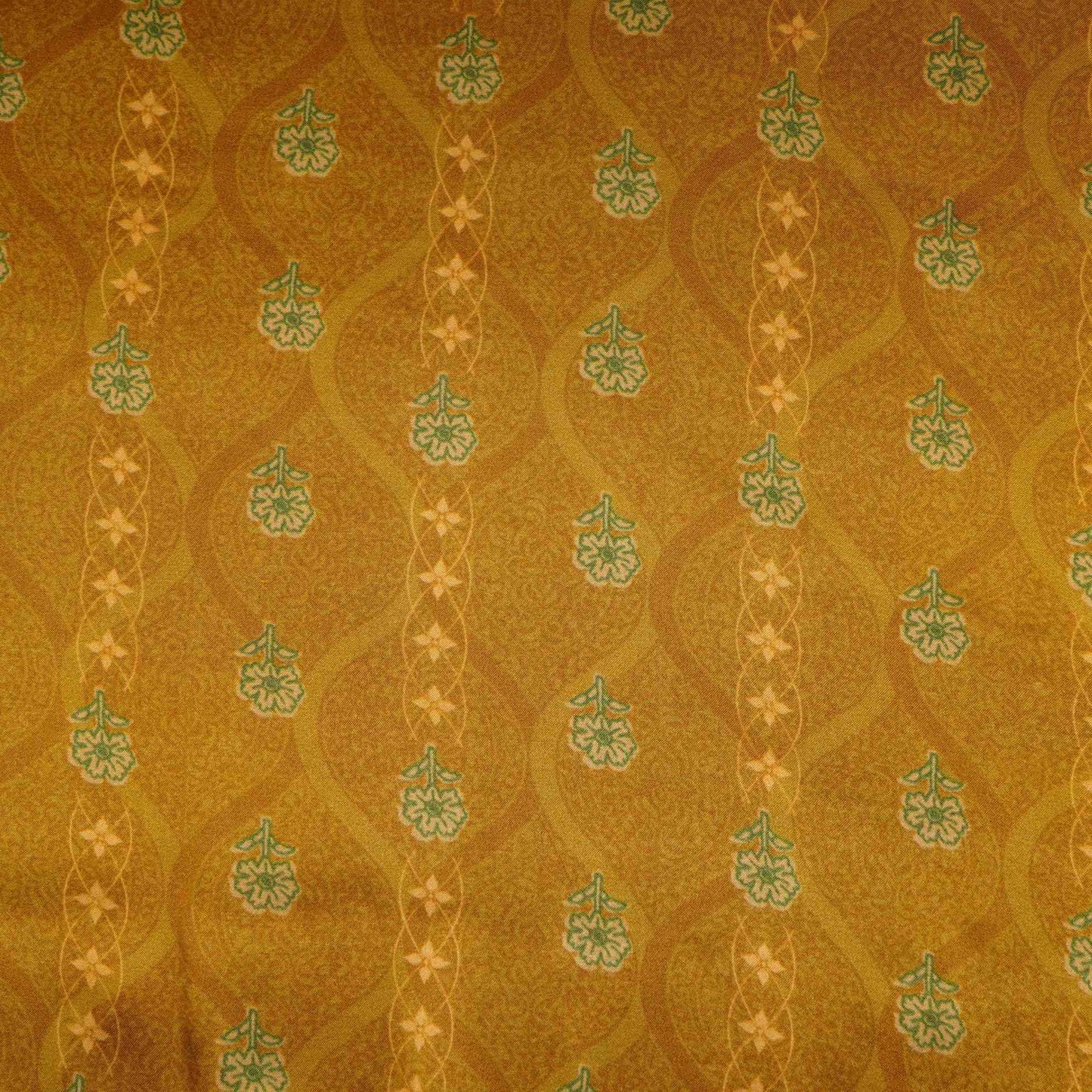 Mustard floral stripes print Bemberg Modal Silk Fabric KTP-31437