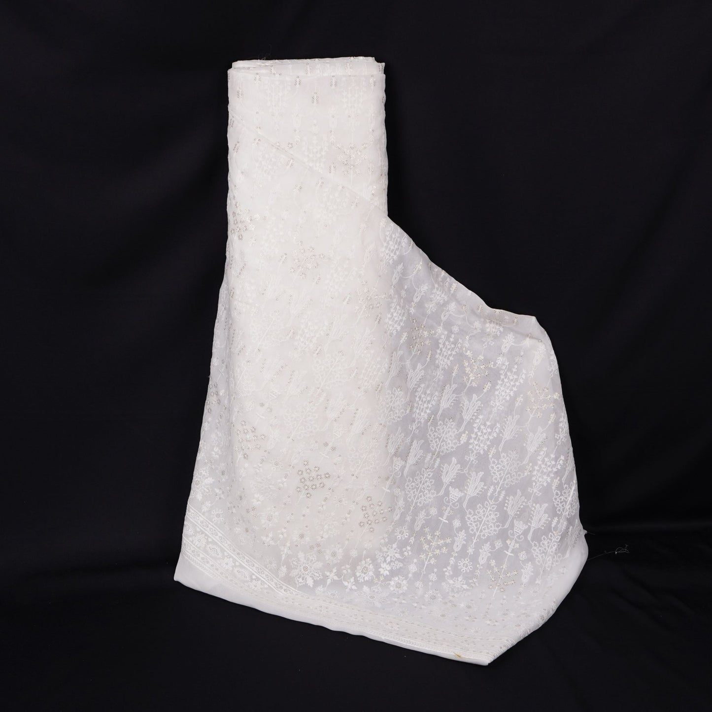 White Dyeable Chikankari embroidery Georgette Fabric VFS-31699