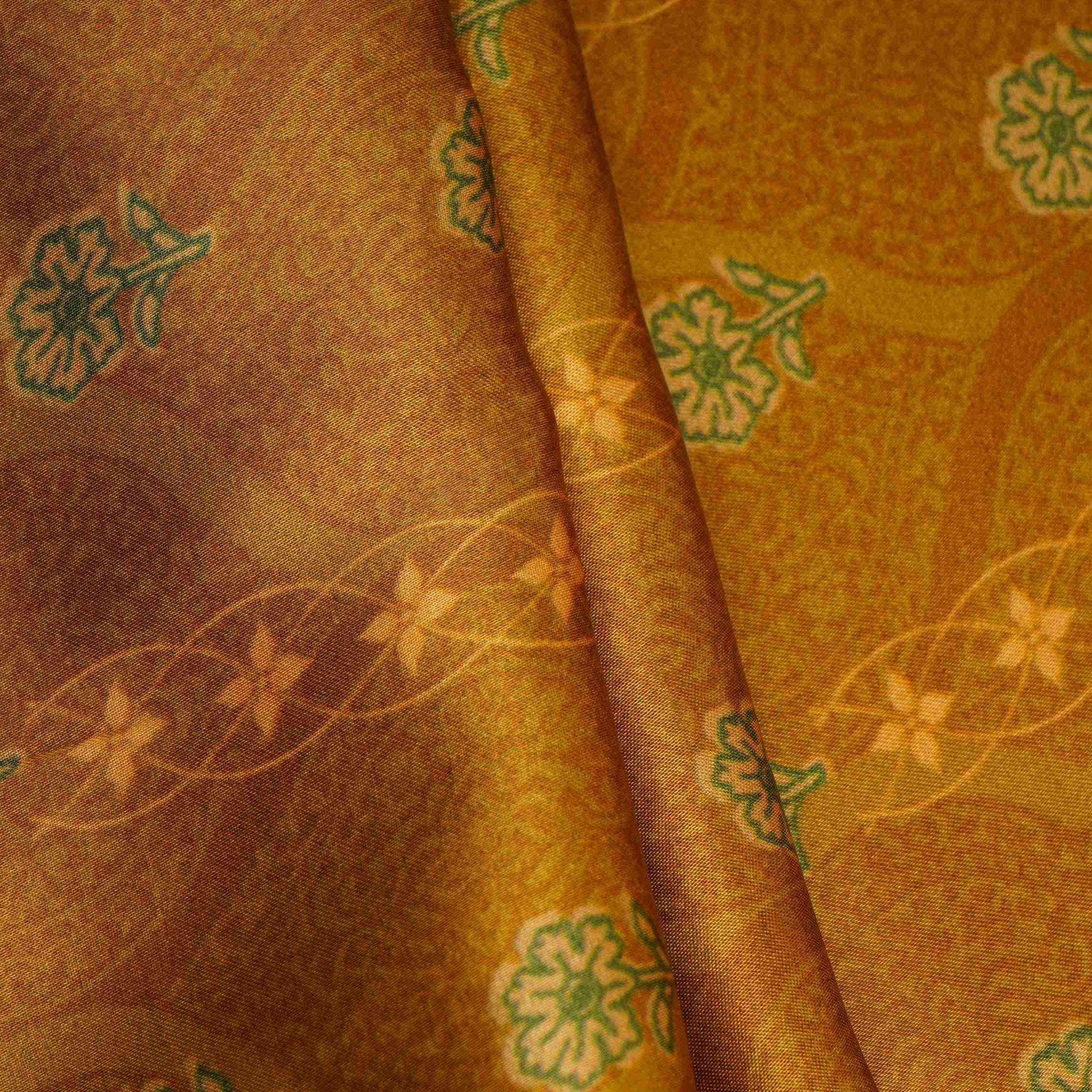 Mustard floral stripes print Bemberg Modal Silk Fabric KTP-31437 - TradeUNO