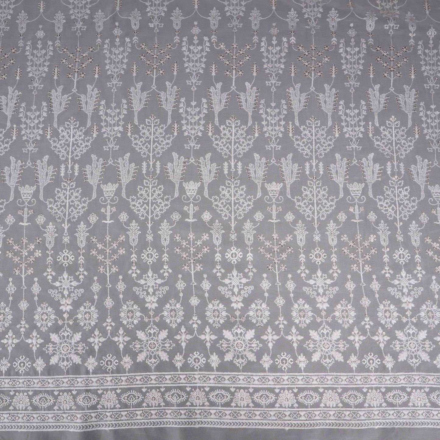 White Dyeable Chikankari embroidery Georgette Fabric VFS-31699