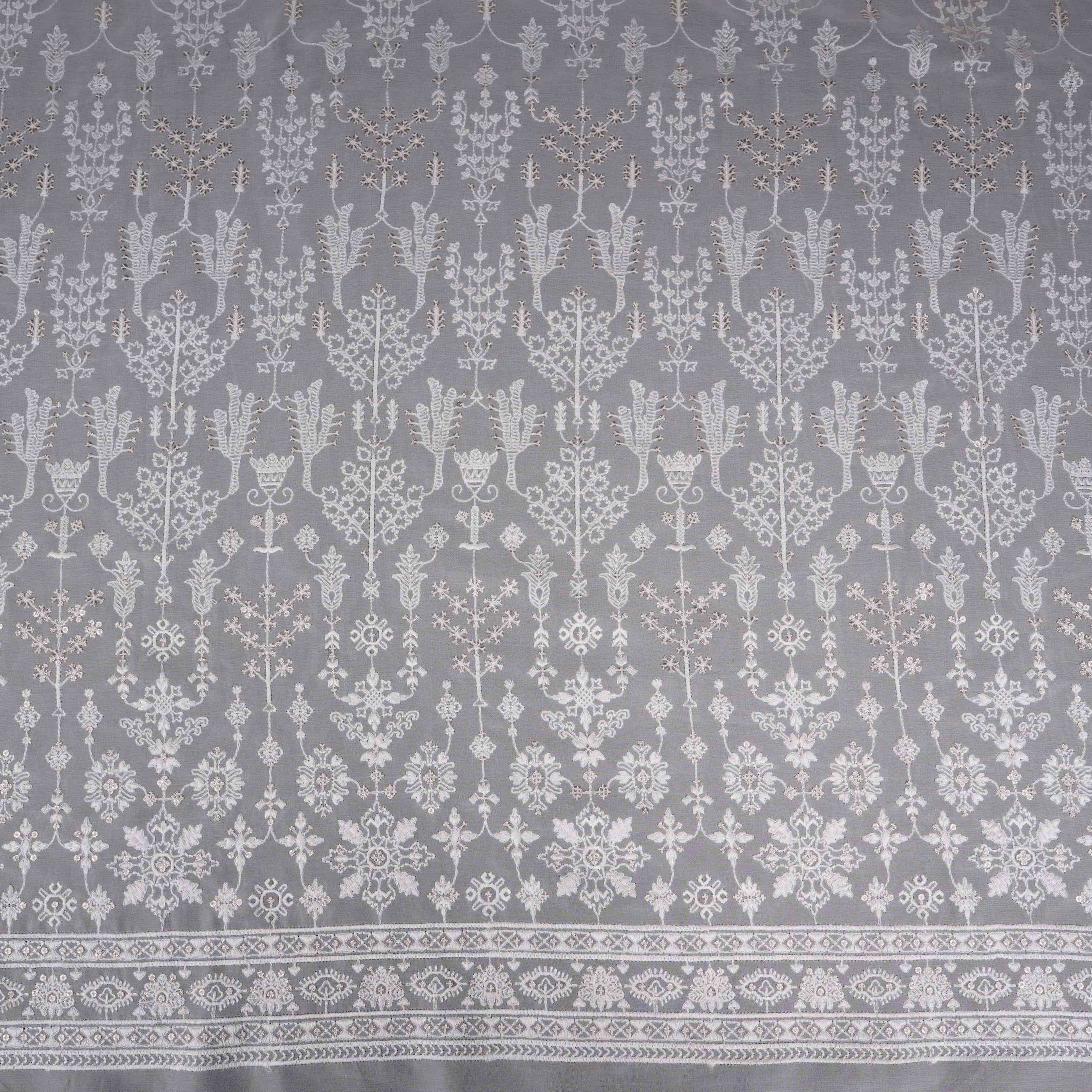 White Dyeable Chikankari embroidery Georgette Fabric VFS-31699 - TradeUNO
