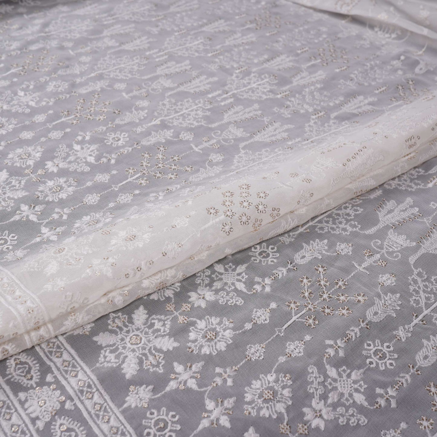 White Dyeable Chikankari embroidery Georgette Fabric VFS-31699