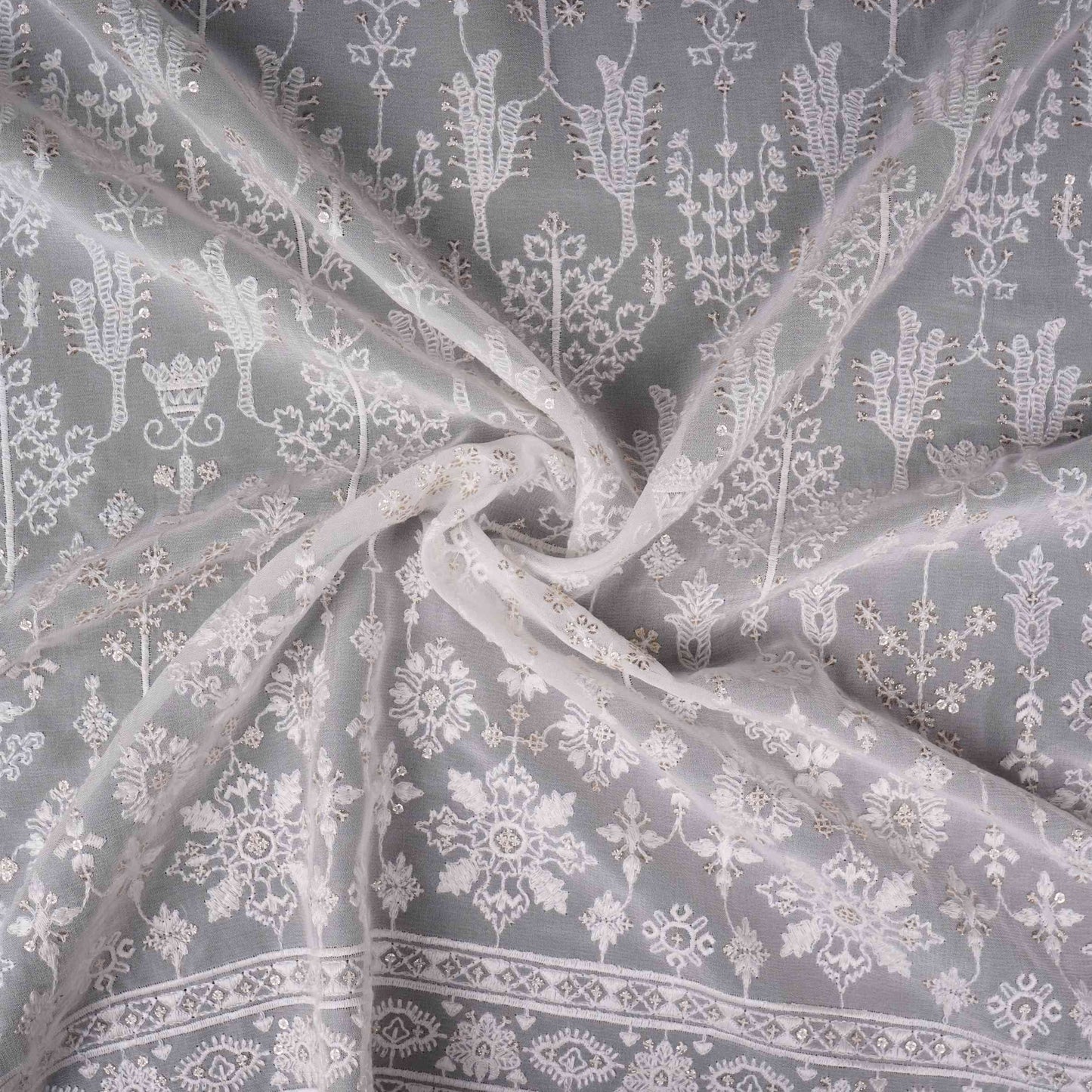 White Dyeable Chikankari embroidery Georgette Fabric VFS-31699