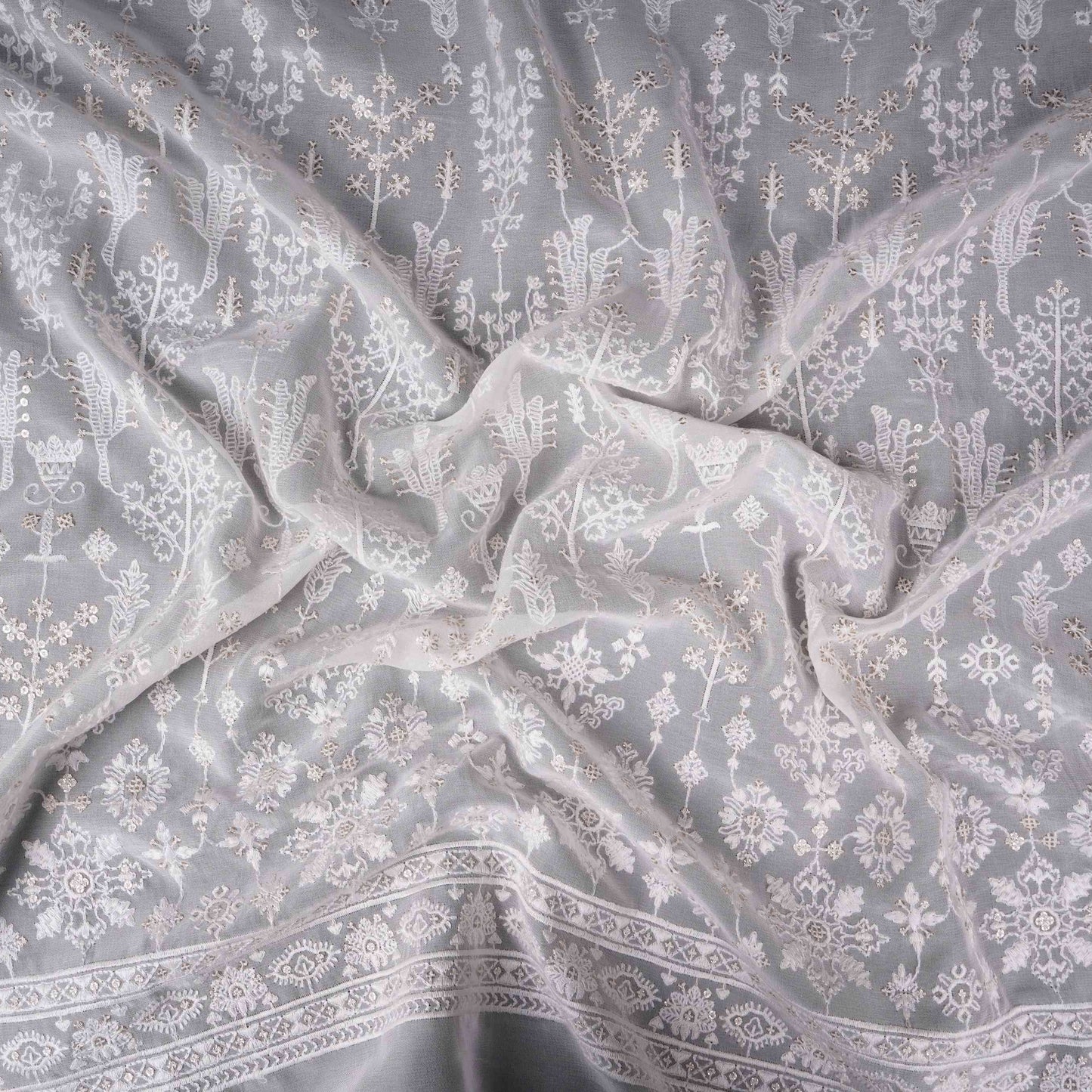 White Dyeable Chikankari embroidery Georgette Fabric VFS-31699