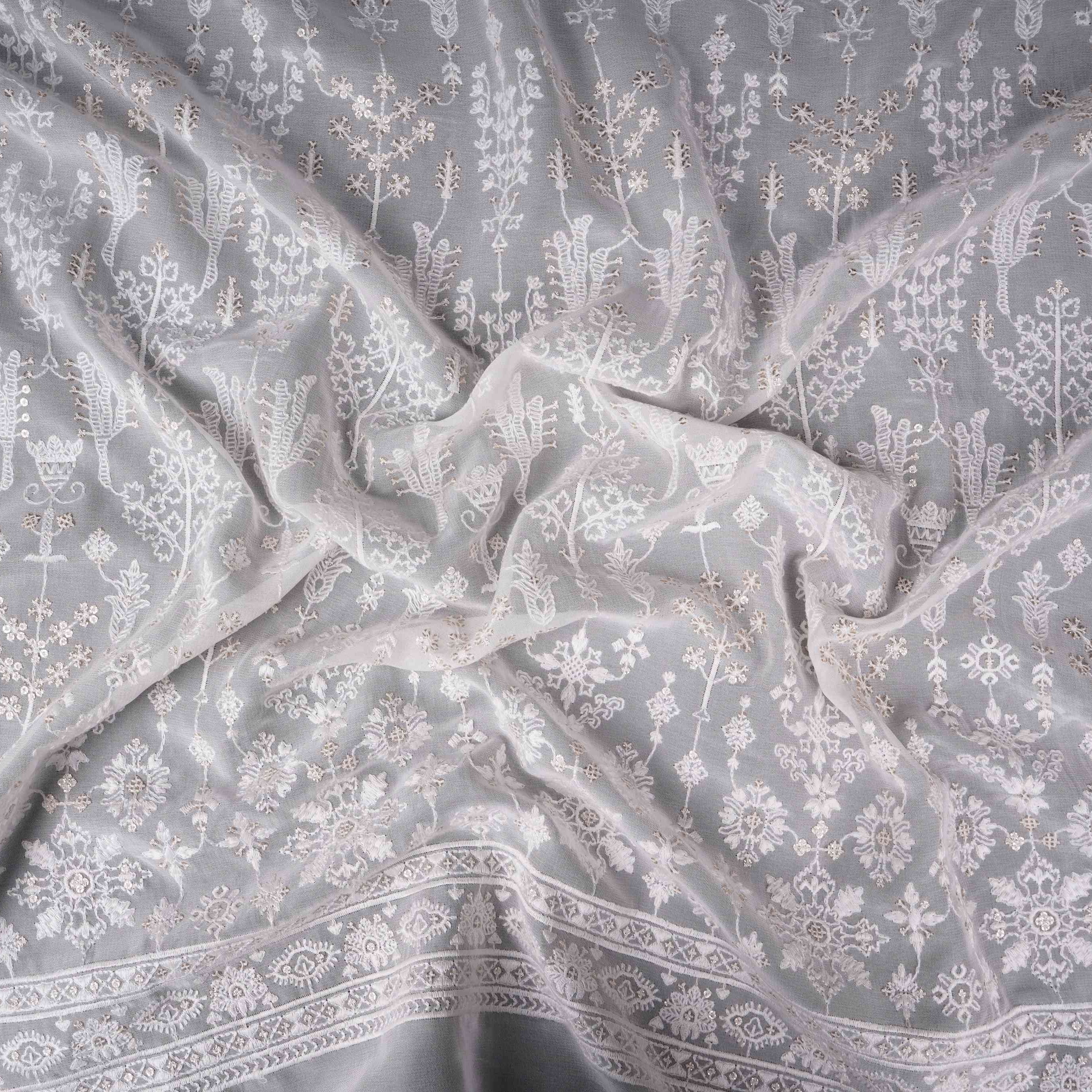 White Dyeable Chikankari embroidery Georgette Fabric VFS-31699 - TradeUNO