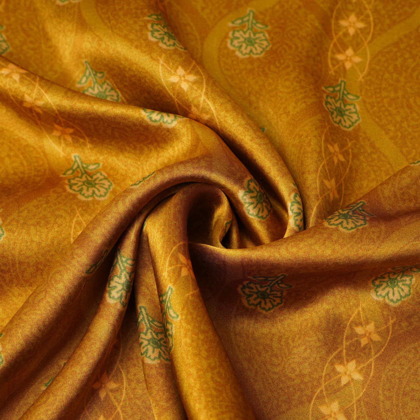 Mustard floral stripes print Bemberg Modal Silk Fabric KTP-31437