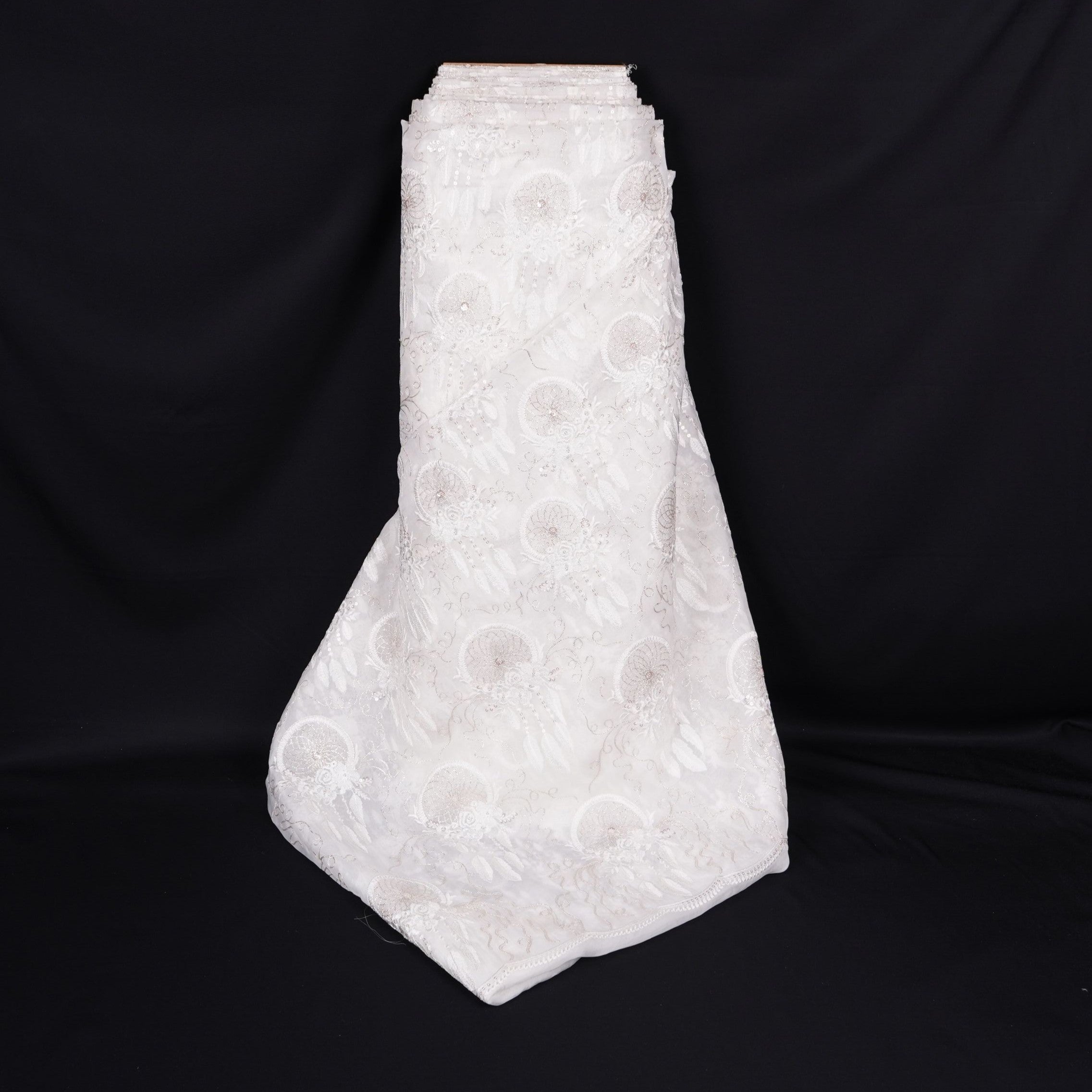 Off White floral thread embroidery Organza Fabric VFS-31703 - TradeUNO