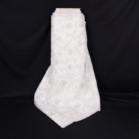 Off White floral thread embroidery Organza Fabric VFS-31703