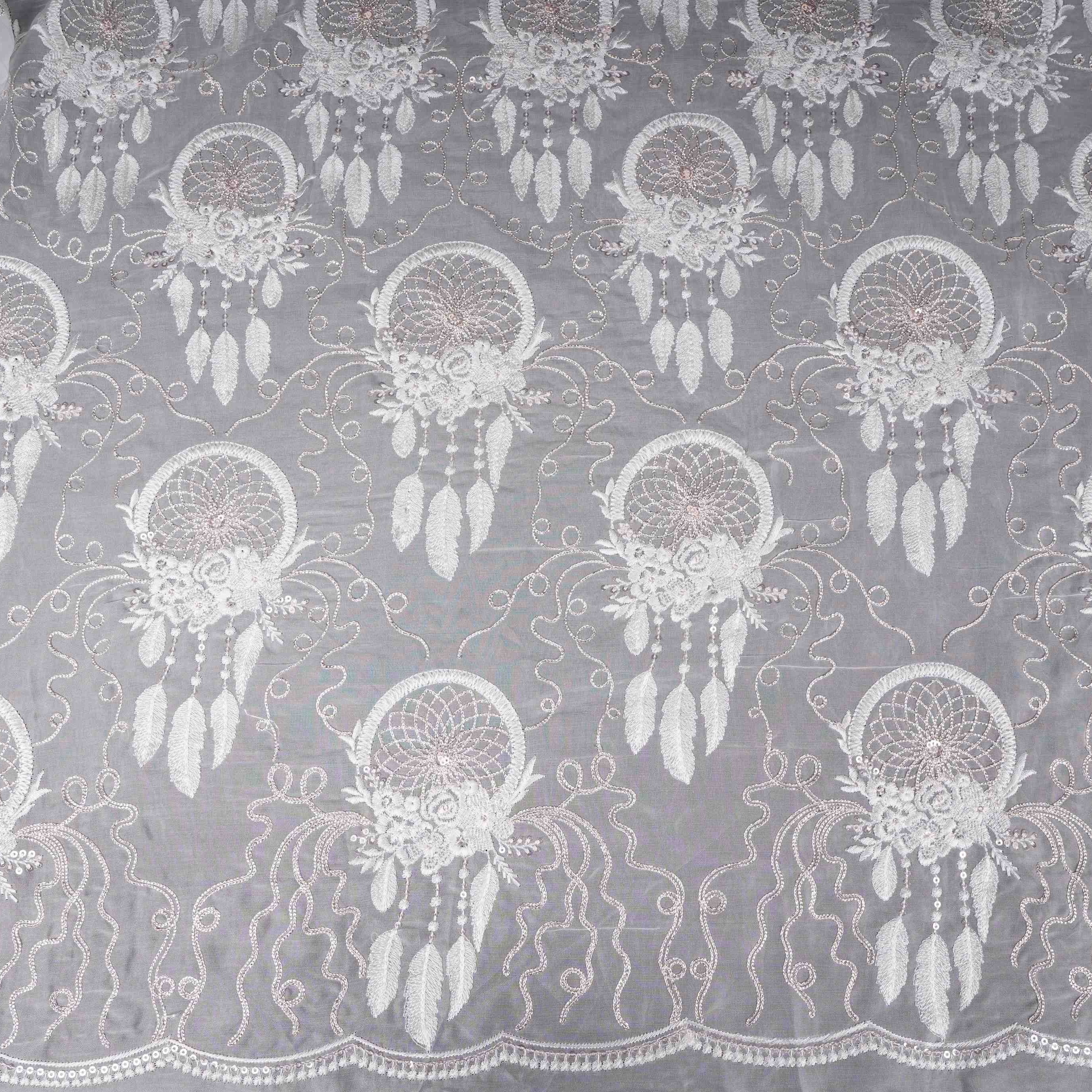 Off White floral thread embroidery Organza Fabric VFS-31703 - TradeUNO