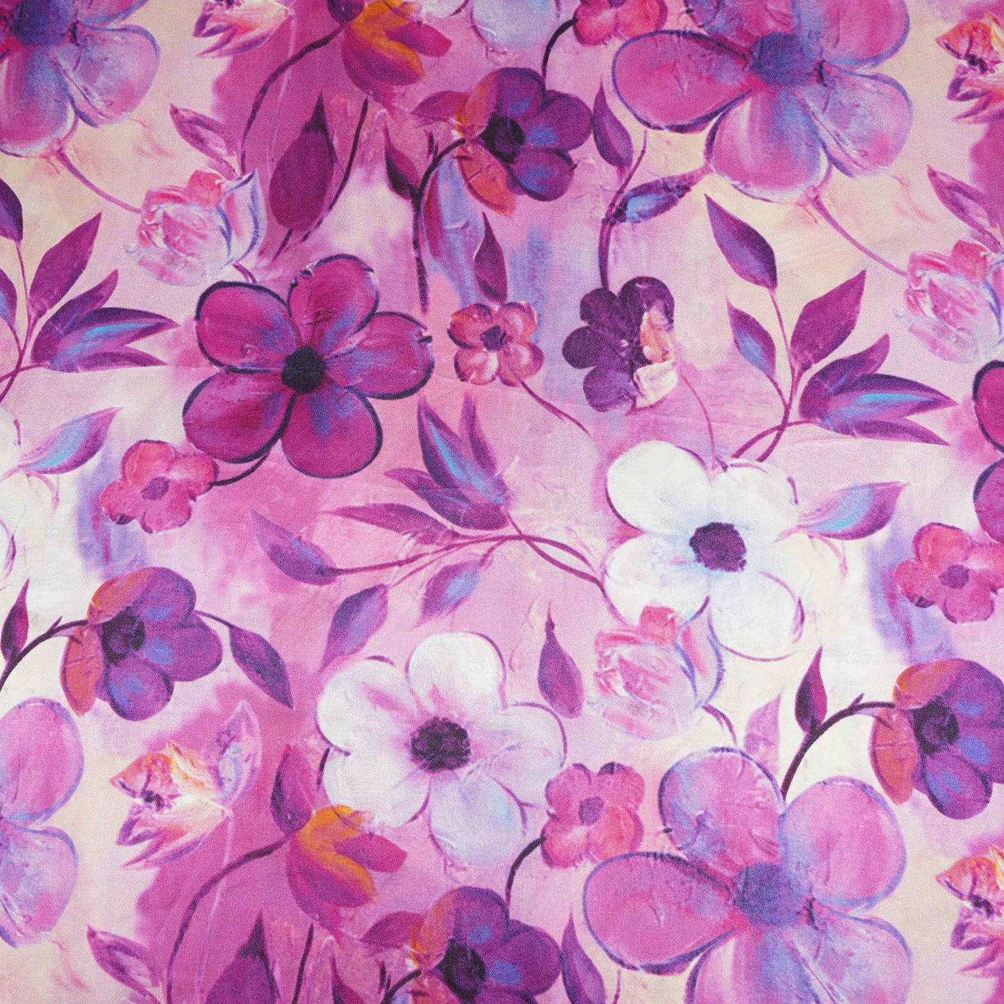 Lavender floral print Bemberg Modal Silk Fabric KTP-31438