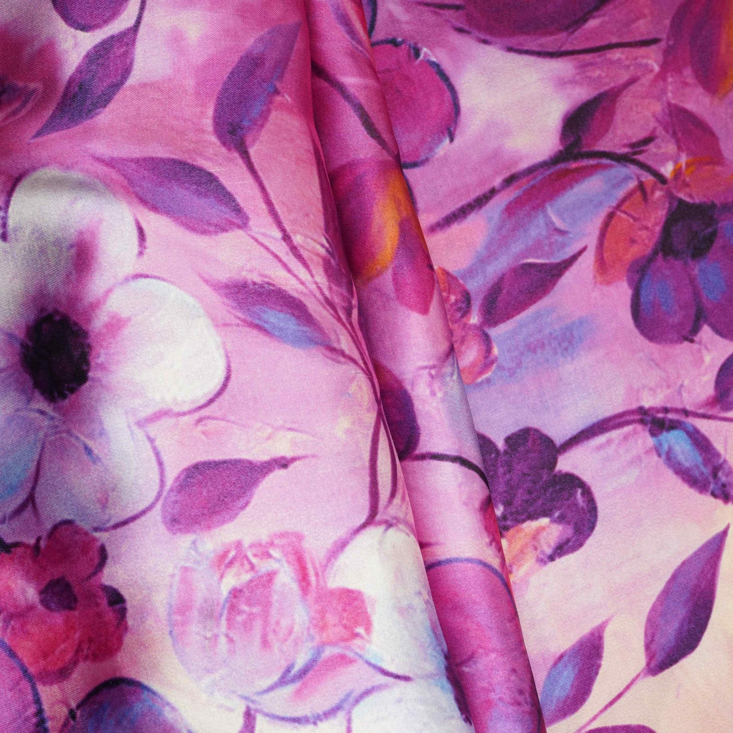 Lavender floral print Bemberg Modal Silk Fabric KTP-31438