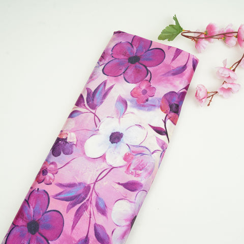 Lavender floral print Bemberg Modal Silk Fabric KTP-31438