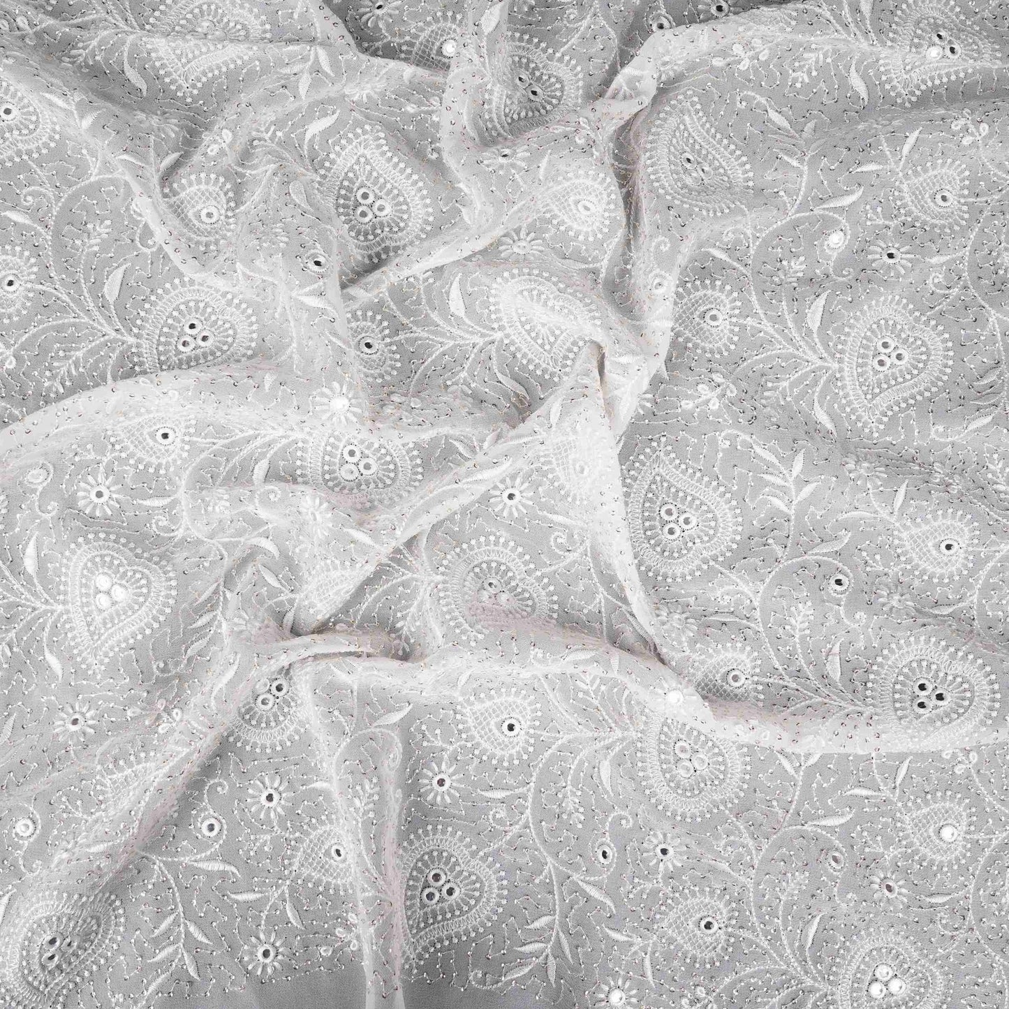 Off White Dyeable Chikankari embroidery Georgette Fabric VFS-31525