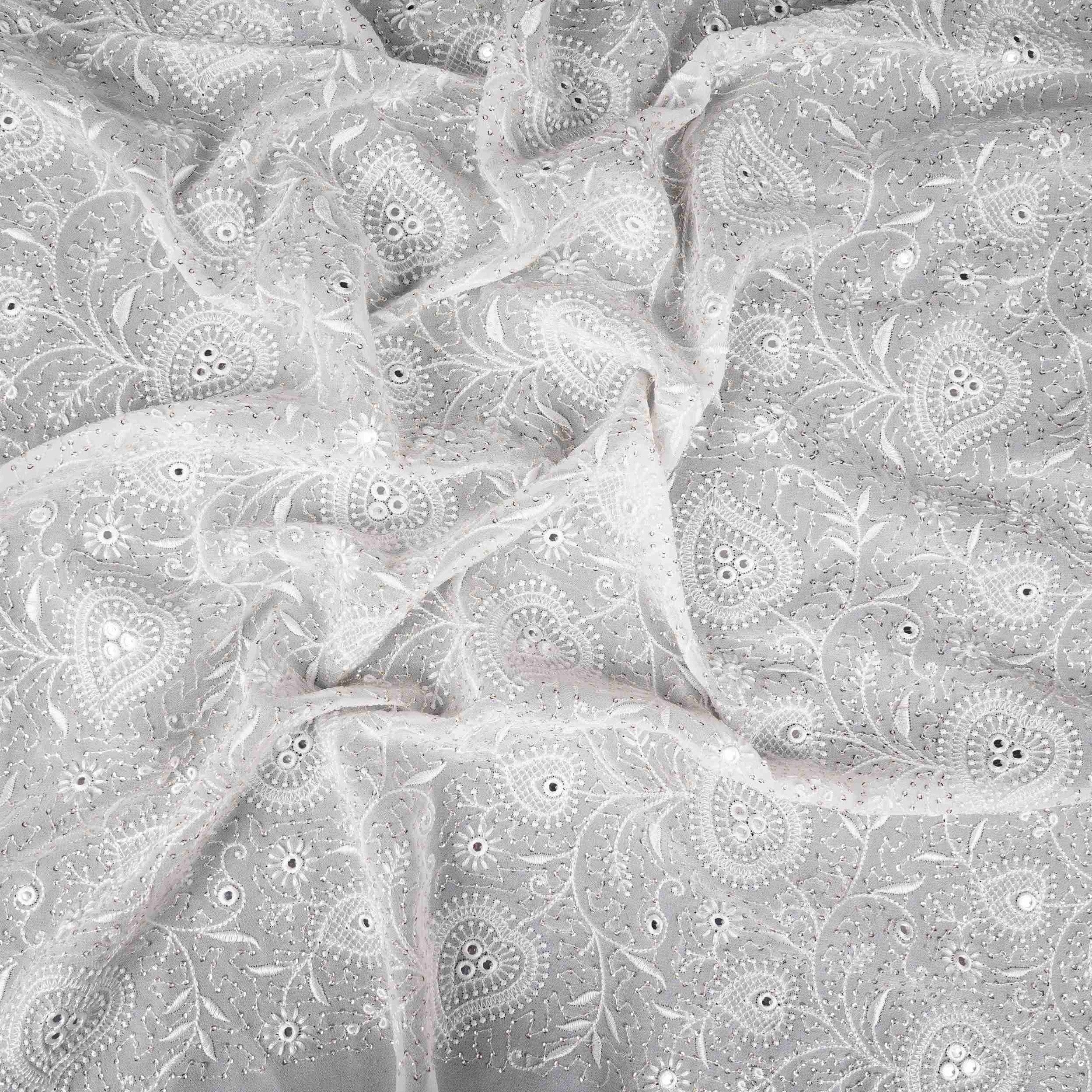 Off White Dyeable Chikankari embroidery Georgette Fabric VFS-31525 - TradeUNO