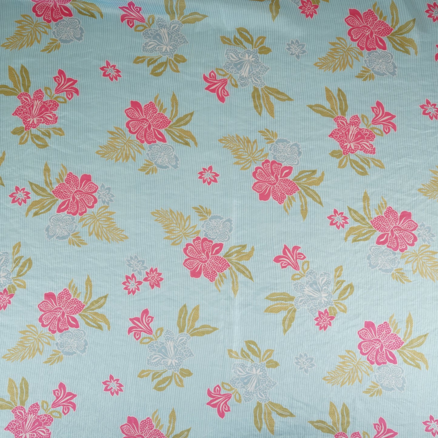 Light Blue Stripes Floral Print Organza Fabric VF-30081