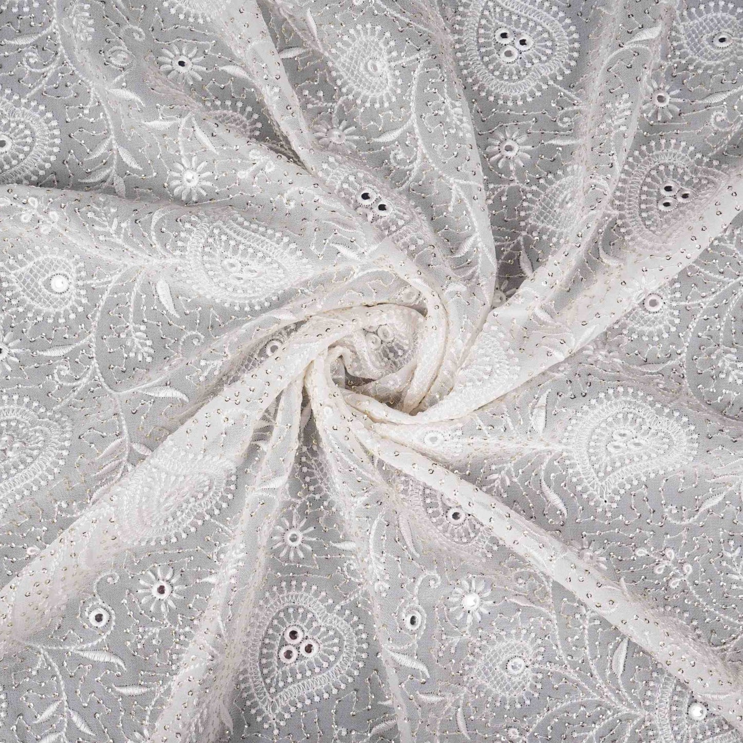 Off White Dyeable Chikankari embroidery Georgette Fabric VFS-31525