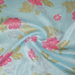 Light Blue Stripes Floral Print Organza Fabric VF-30081