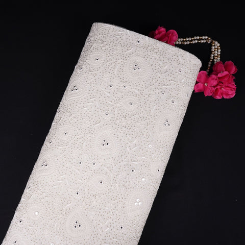 Off White Dyeable Chikankari embroidery Georgette Fabric VFS-31525
