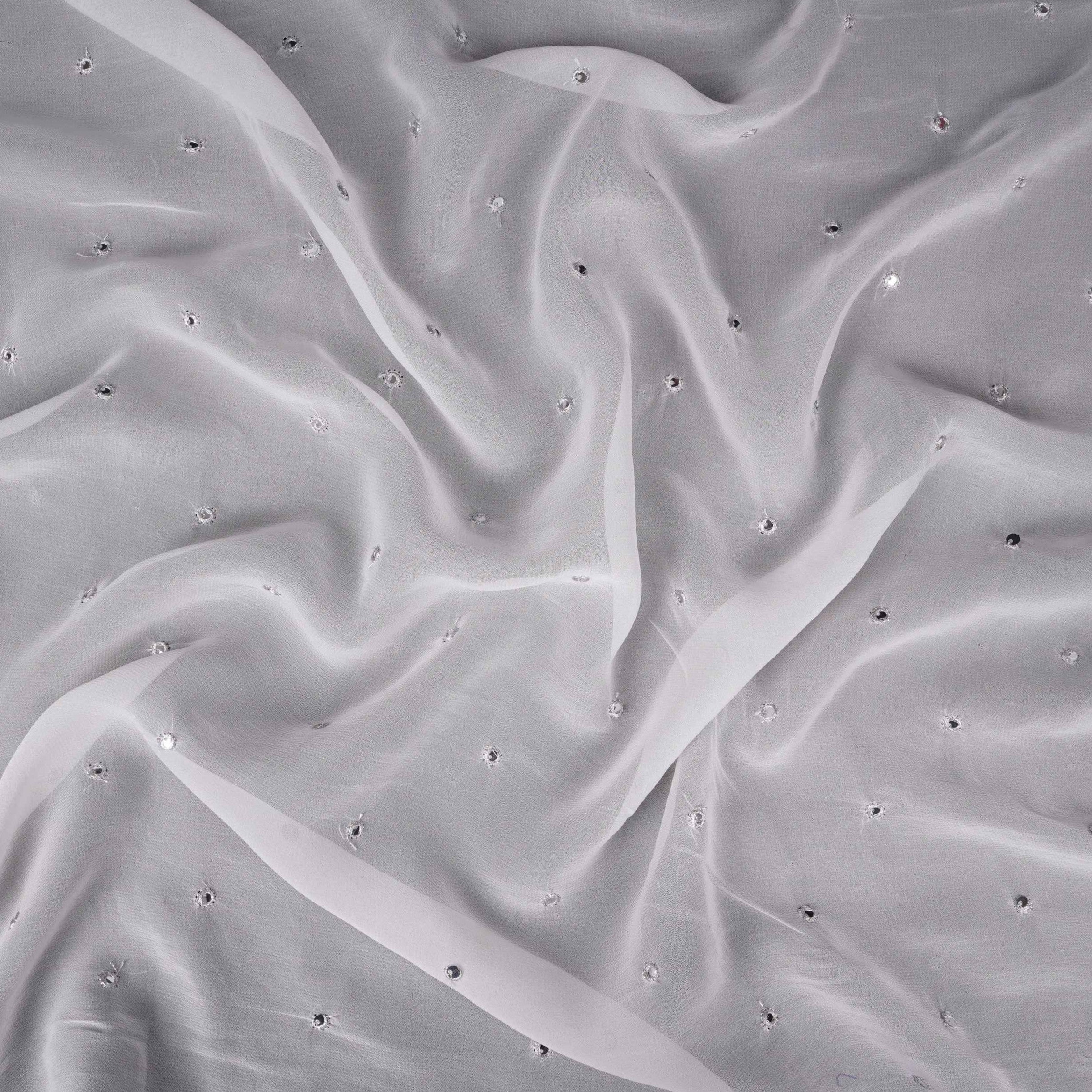 White Buti Mirror embroidery Georgette Fabric VFS-31689 - TradeUNO