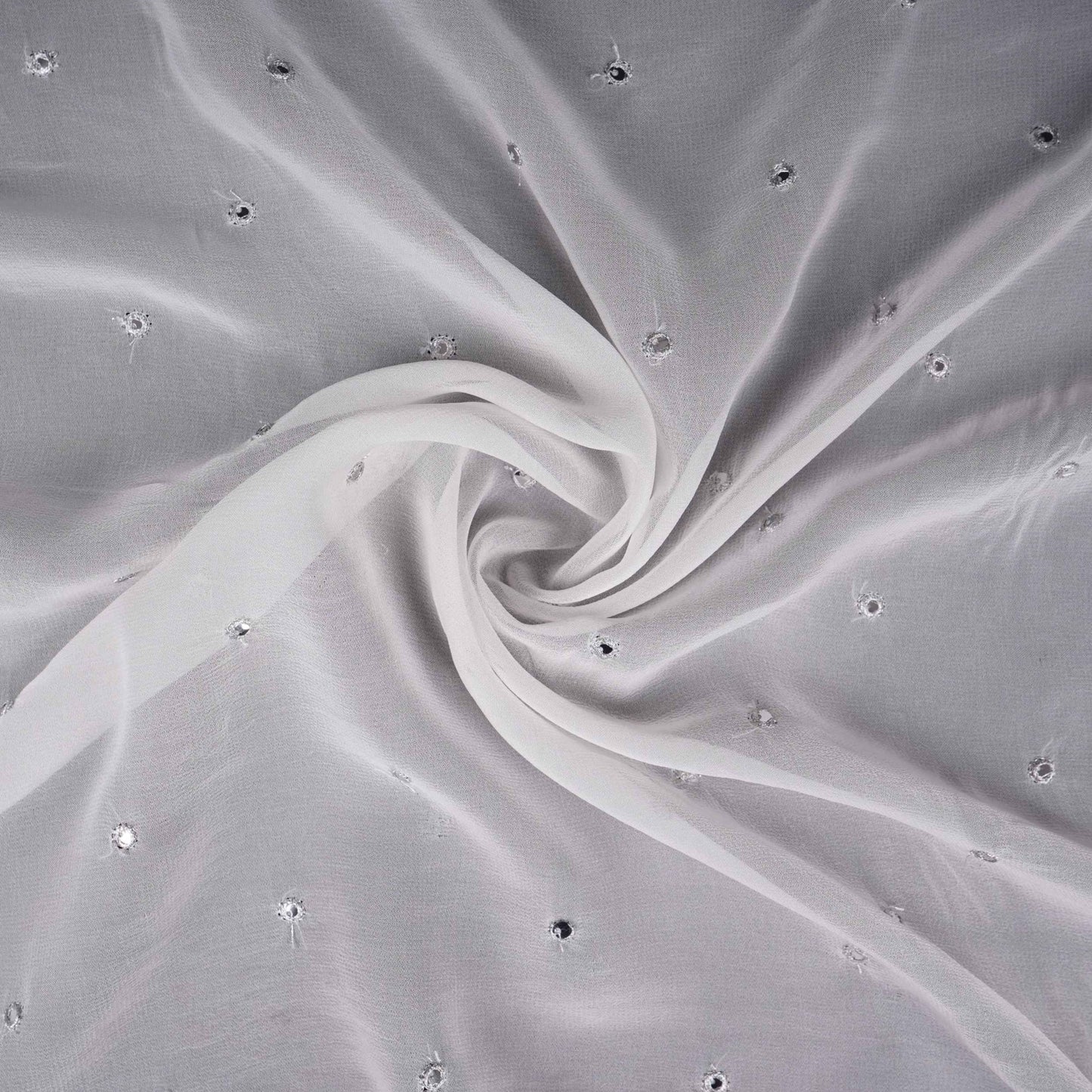White Buti Mirror embroidery Georgette Fabric VFS-31689