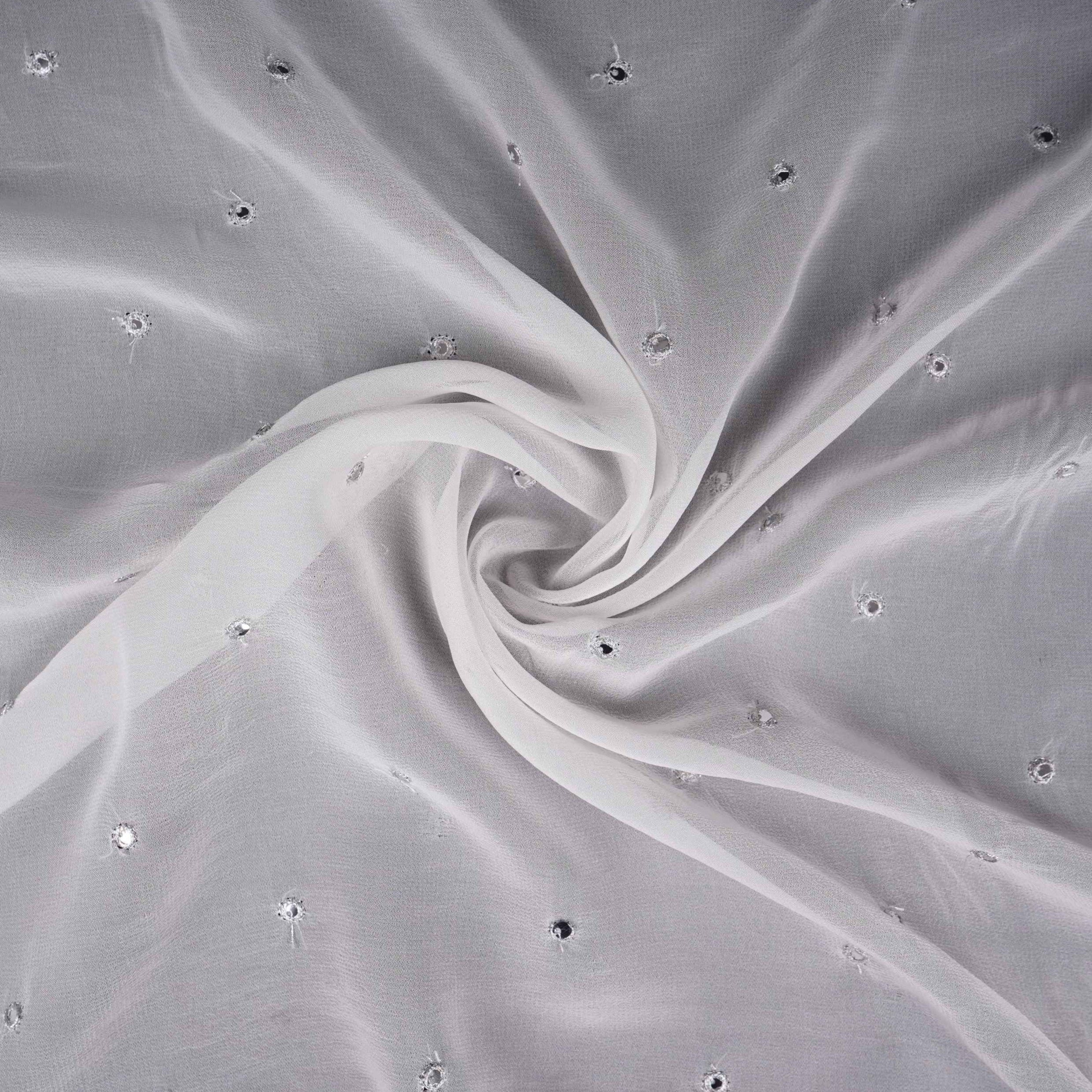 White Buti Mirror embroidery Georgette Fabric VFS-31689 - TradeUNO