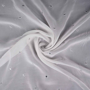 White Buti Mirror embroidery Georgette Fabric VFS-31689 - TradeUNO