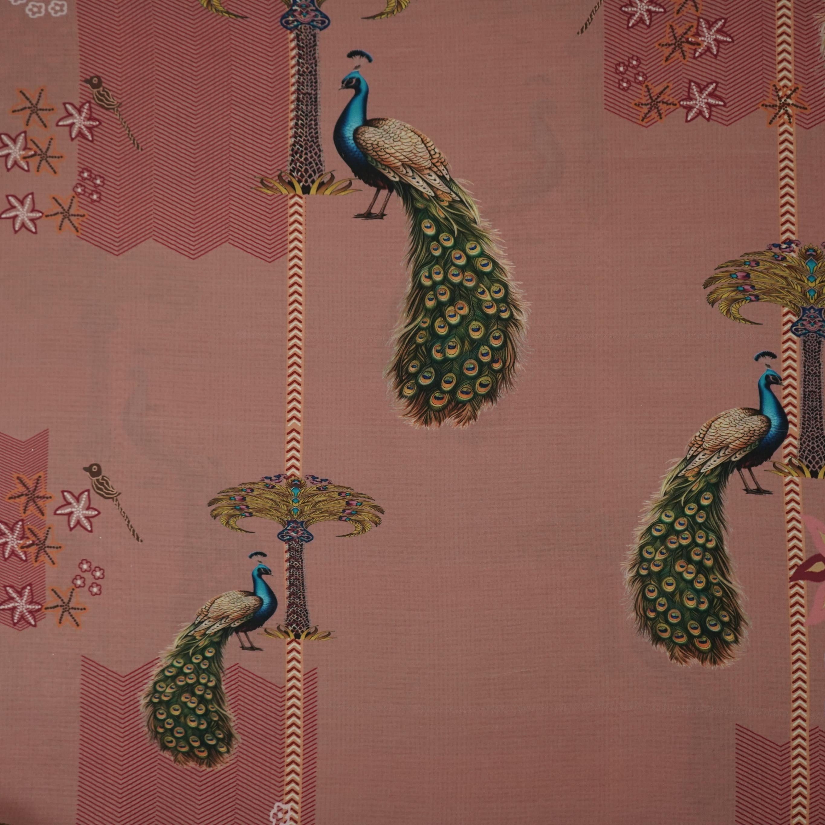 Light Brown Bird Print Muslin Fabric MTF-26511