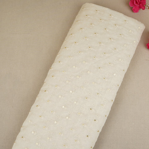 Cream Floral Buti Embroidery Dyeable Chanderi Silk Fabric VI-30074