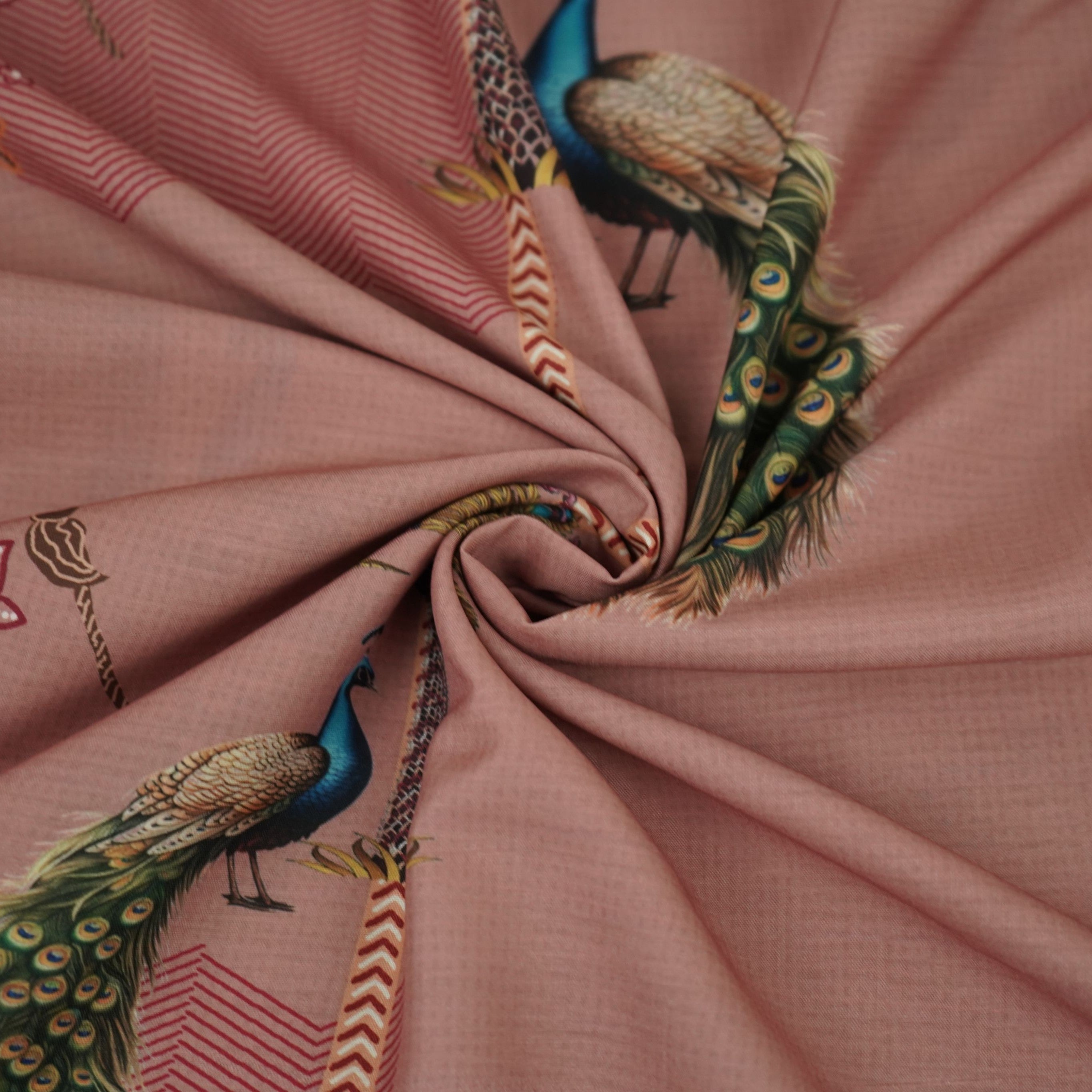 Light Brown Bird Print Muslin Fabric MTF-26511