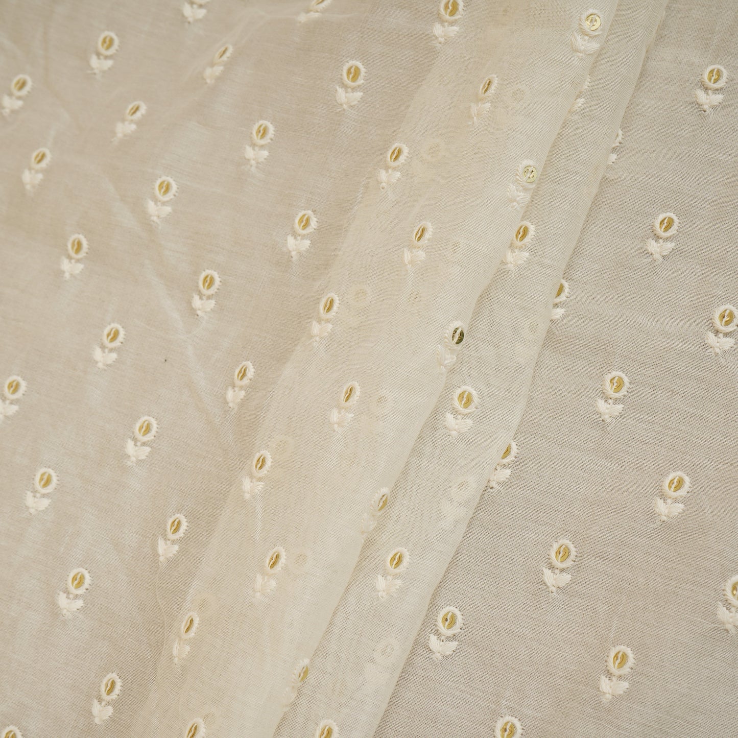 Cream Floral Buti Embroidery Dyeable Chanderi Silk Fabric VI-30074