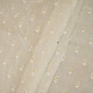 Cream Floral Buti Embroidery Dyeable Chanderi Silk Fabric VI-30074 - TradeUNO