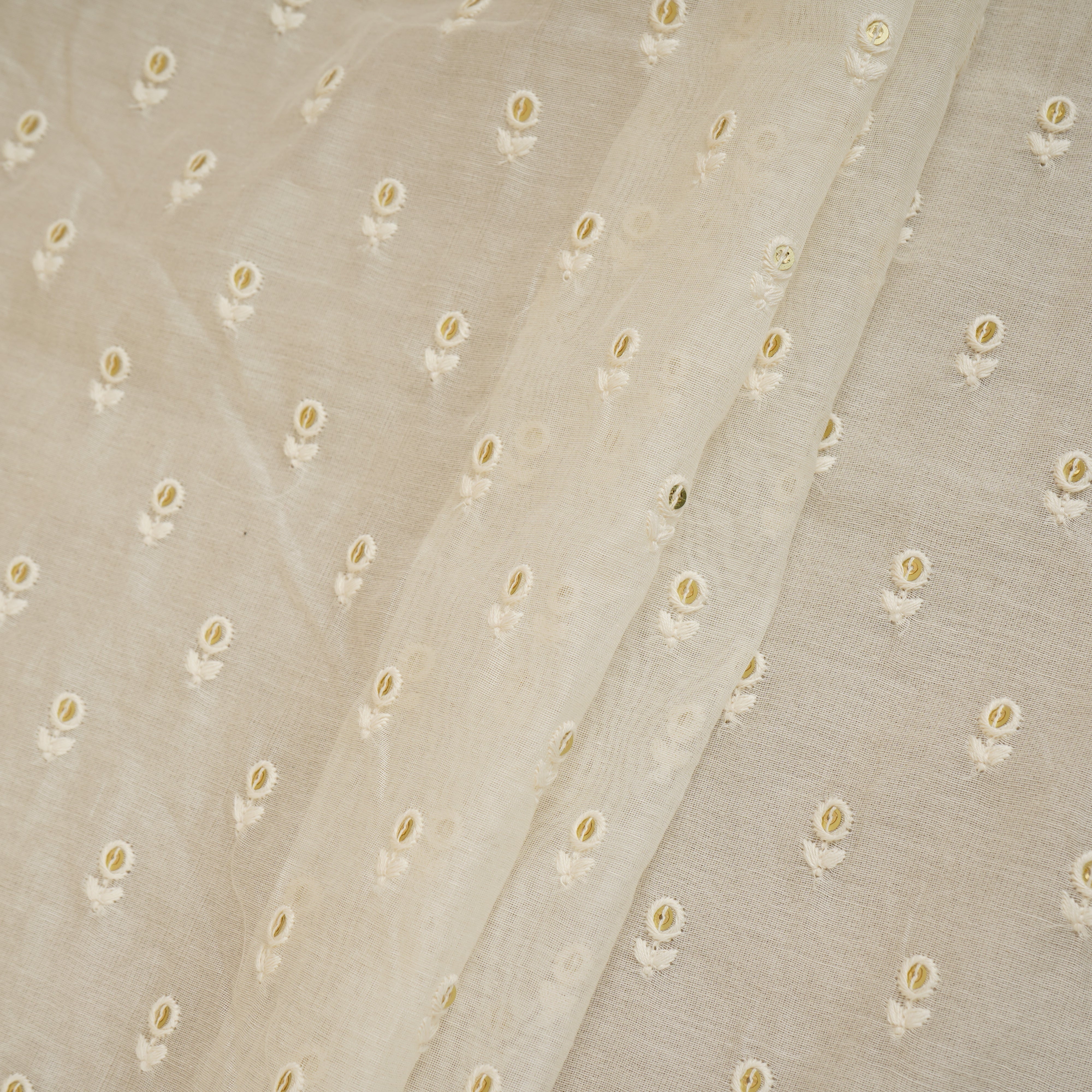 Cream Floral Buti Embroidery Dyeable Chanderi Silk Fabric VI-30074 - TradeUNO