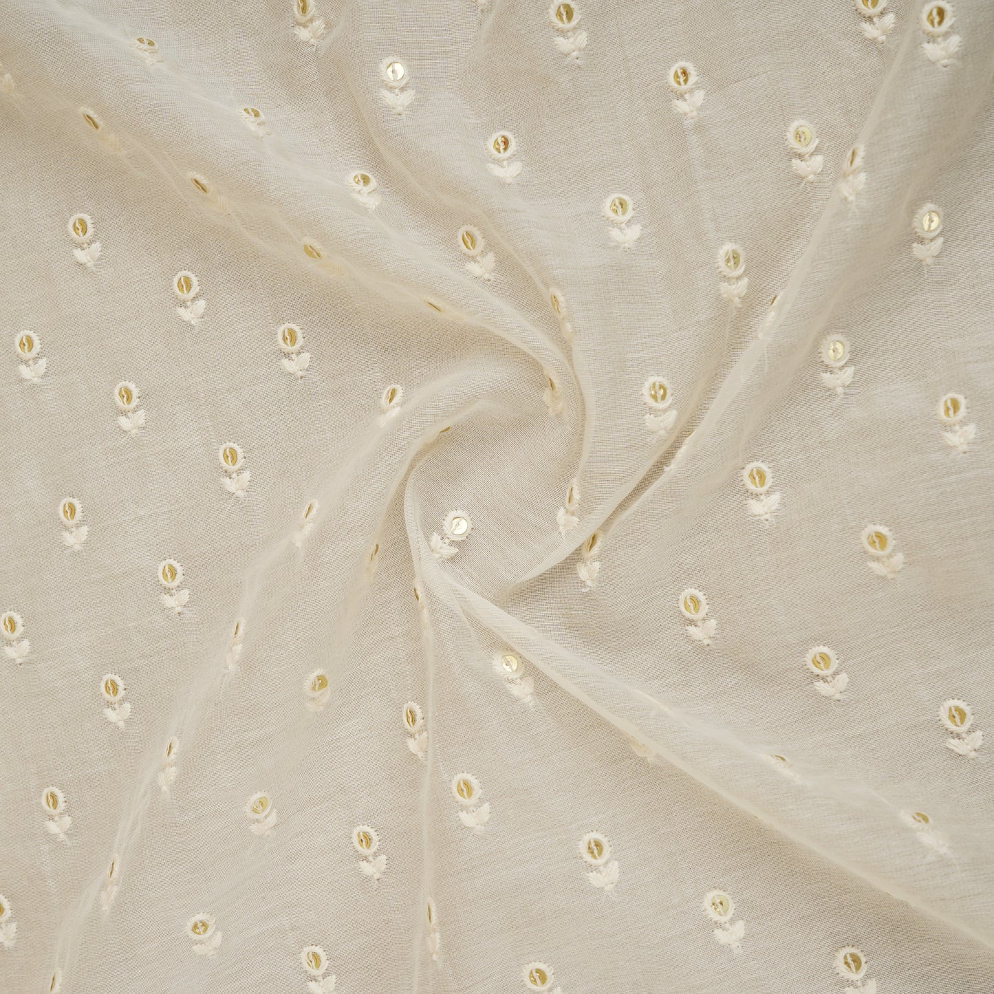 Cream Floral Buti Embroidery Dyeable Chanderi Silk Fabric VI-30074