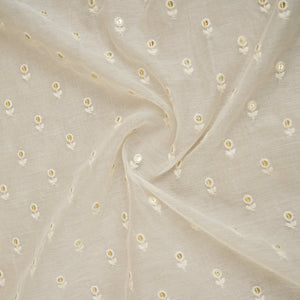 Cream Floral Buti Embroidery Dyeable Chanderi Silk Fabric VI-30074 - TradeUNO