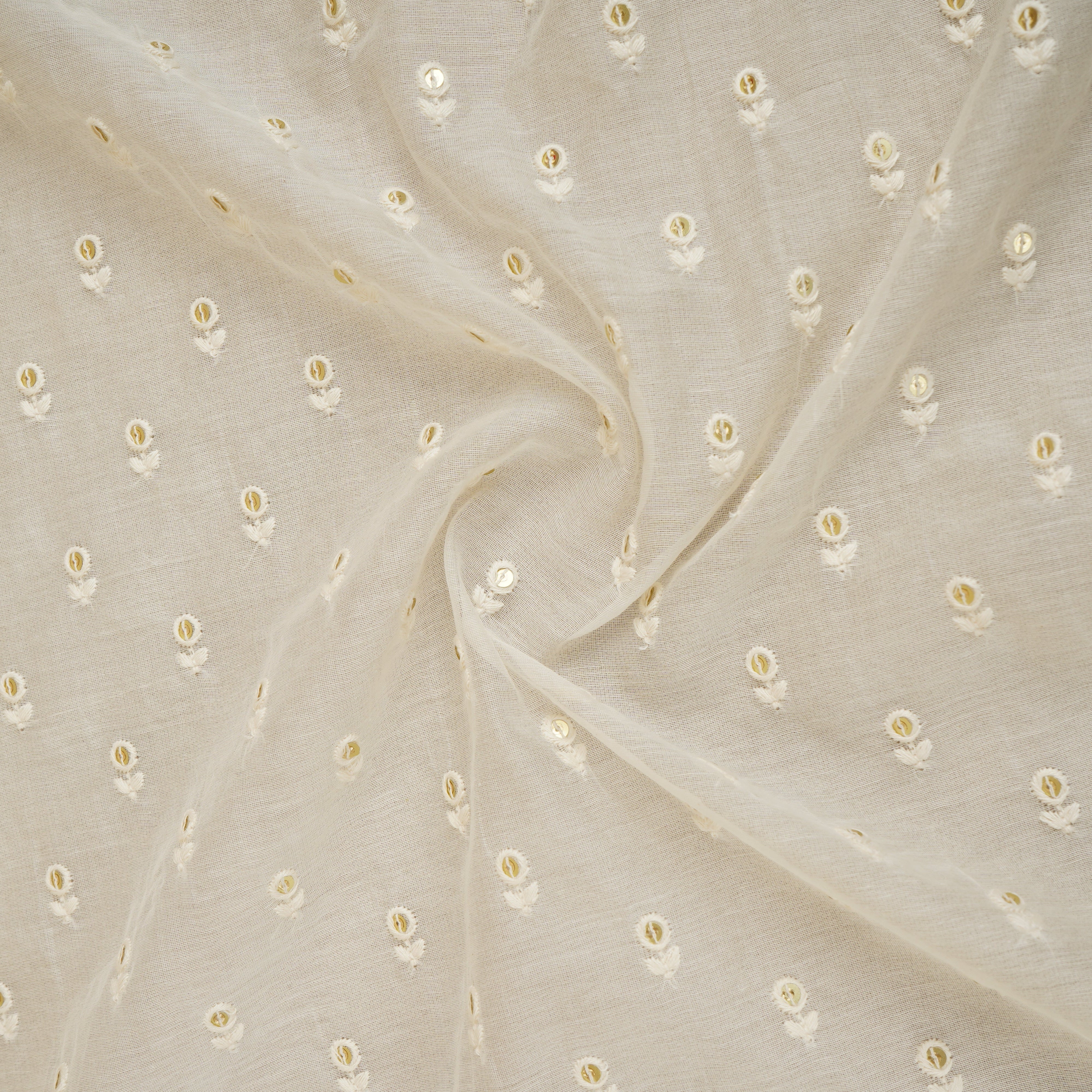 Cream Floral Buti Embroidery Dyeable Chanderi Silk Fabric VI-30074 - TradeUNO