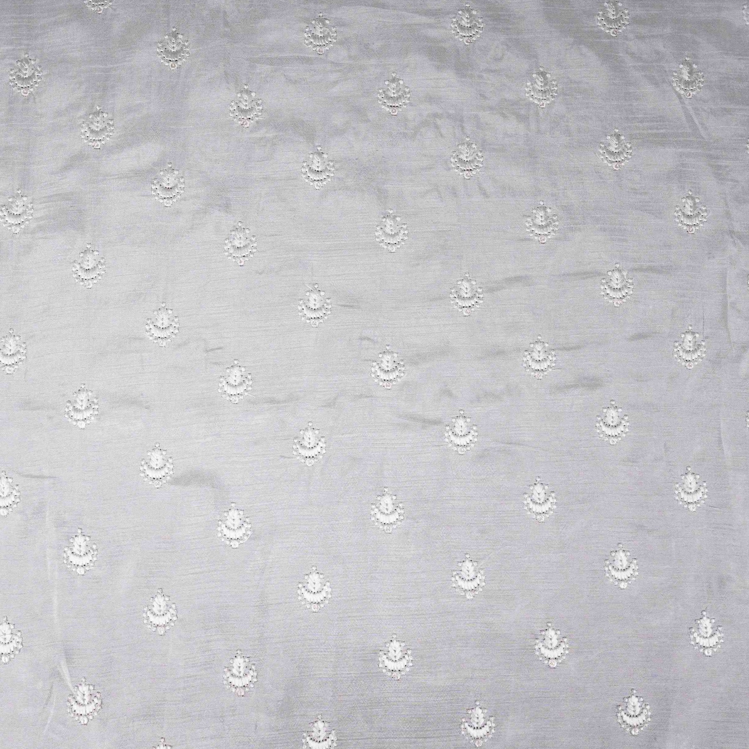 White Dyeable Buti embroidery Dola Silk Fabric VFS-31669 - TradeUNO