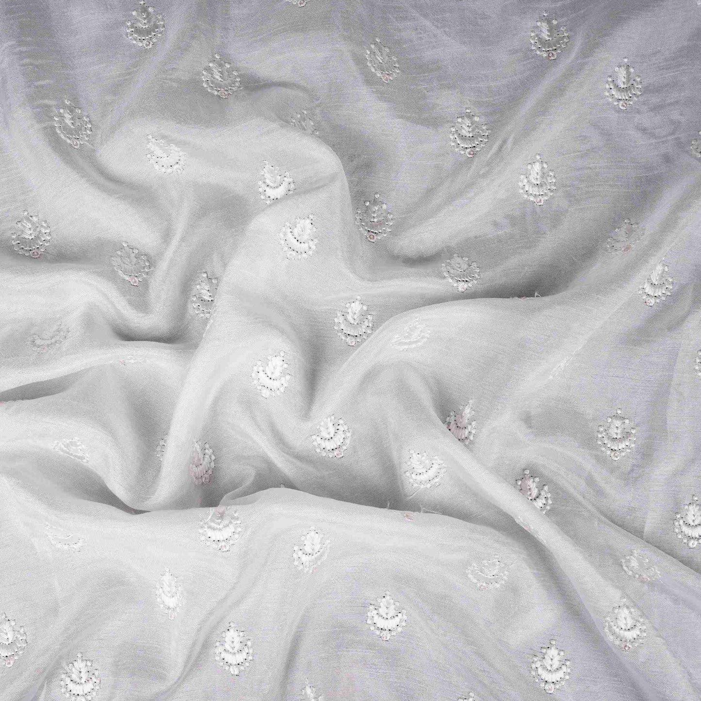 White Dyeable Buti embroidery Dola Silk Fabric VFS-31669