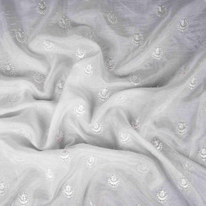 White Dyeable Buti embroidery Dola Silk Fabric VFS-31669 - TradeUNO