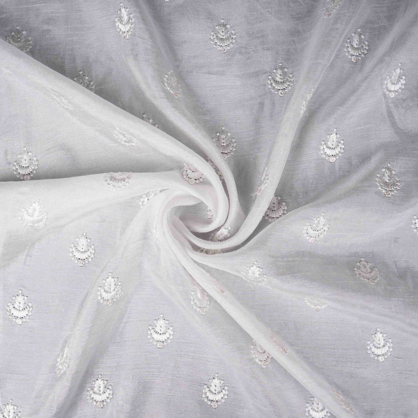 White Dyeable Buti embroidery Dola Silk Fabric VFS-31669