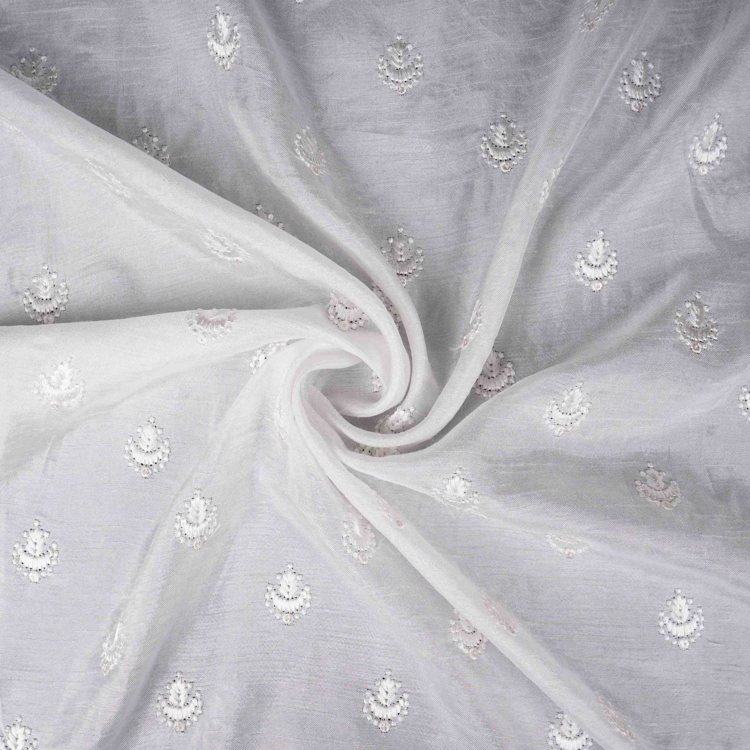 White Dyeable Buti embroidery Dola Silk Fabric VFS-31669 - TradeUNO