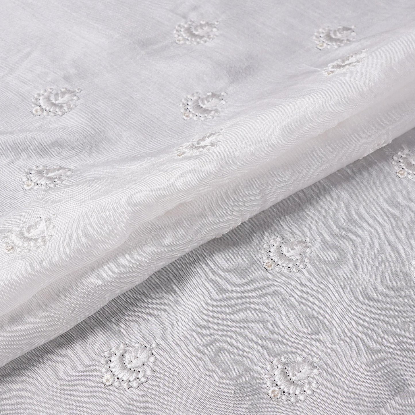 White Dyeable Buti embroidery Dola Silk Fabric VFS-31669