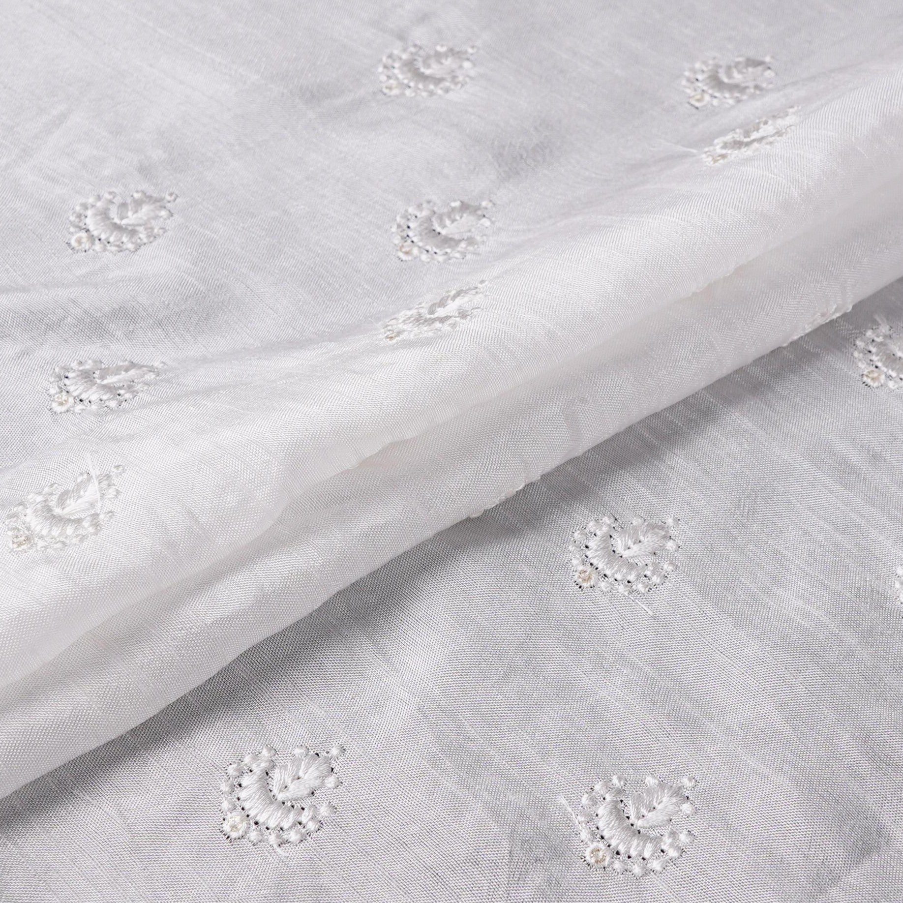 White Dyeable Buti embroidery Dola Silk Fabric VFS-31669 - TradeUNO