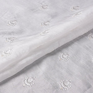 White Dyeable Buti embroidery Dola Silk Fabric VFS-31669 - TradeUNO